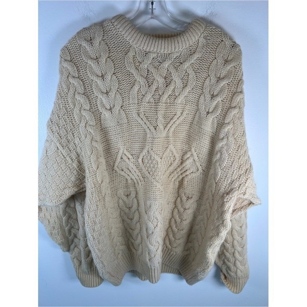 Aran Crafts Cream Ivory Cable Knit Wool Crewneck Fisherman Sweater Medium